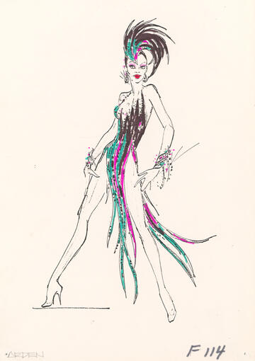 Showgirl costume design for "That's Gershwin" number by Bob Mackie for Jubilee! (Donn Arden Papers/UNLV Special Collections)