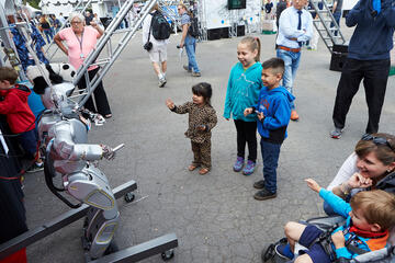UNLV's humanioid Jaemi Hubo, which was part of another project for engineering professor Paul Oh, attracts young fans.
