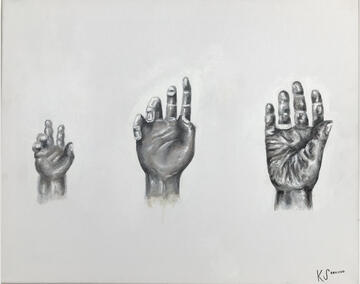 pencil illustrations of three hands
