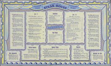 Stage Door Steak House menu 1950