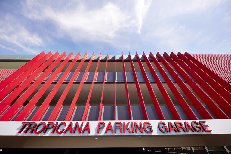 Photo of the front of Tropicana Parking Garage.