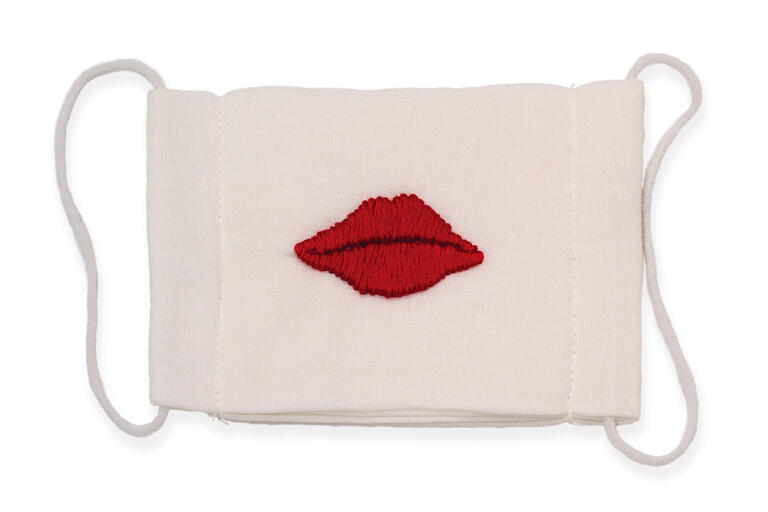 artwork of face mask with red lips