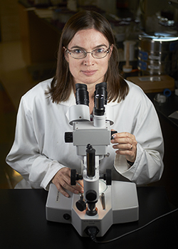 UNLV Soil Sciences Professor Libby Hausrath poses in her lab