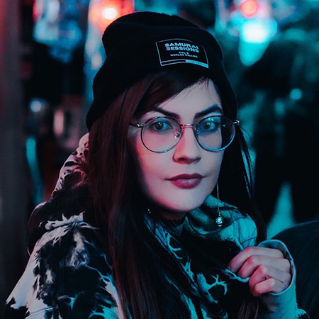 A woman with glasses.