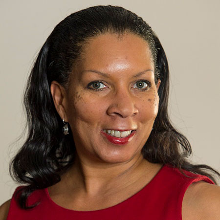 A woman in a red dress