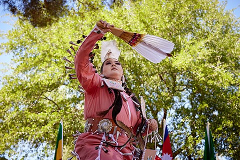 Native American performs dance