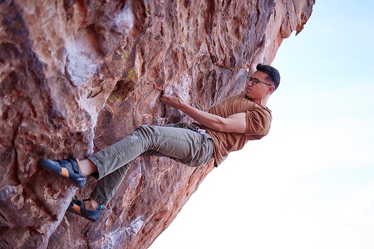 Student rock climbing