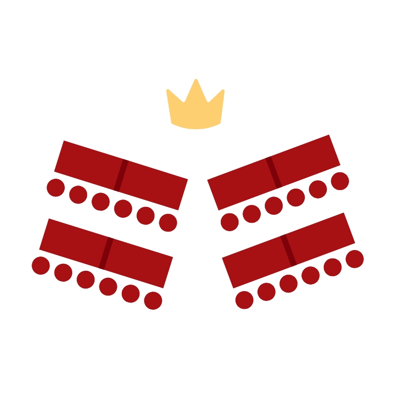 A graphic to indicate a seating arrangement of a crown as the center and two rows of seating on each side