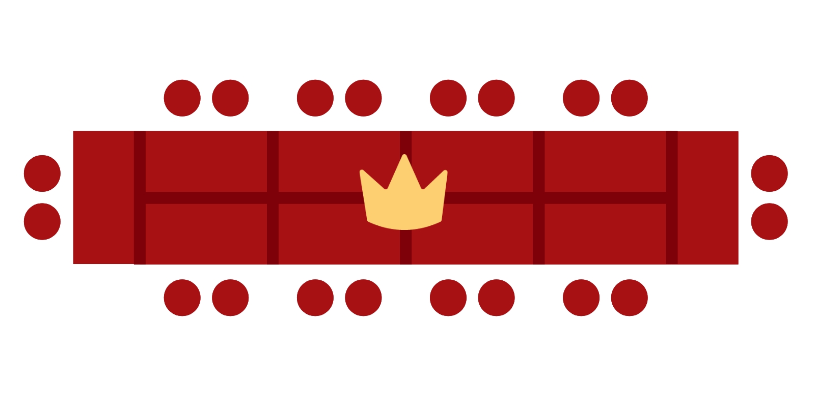 A graphic of a conference seating arrangement of the crown indicating the center
