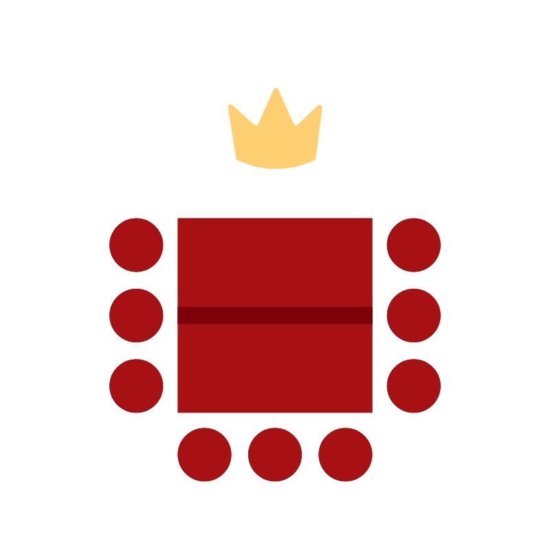graphic of a nine seating arrangement of the crown indicating the center