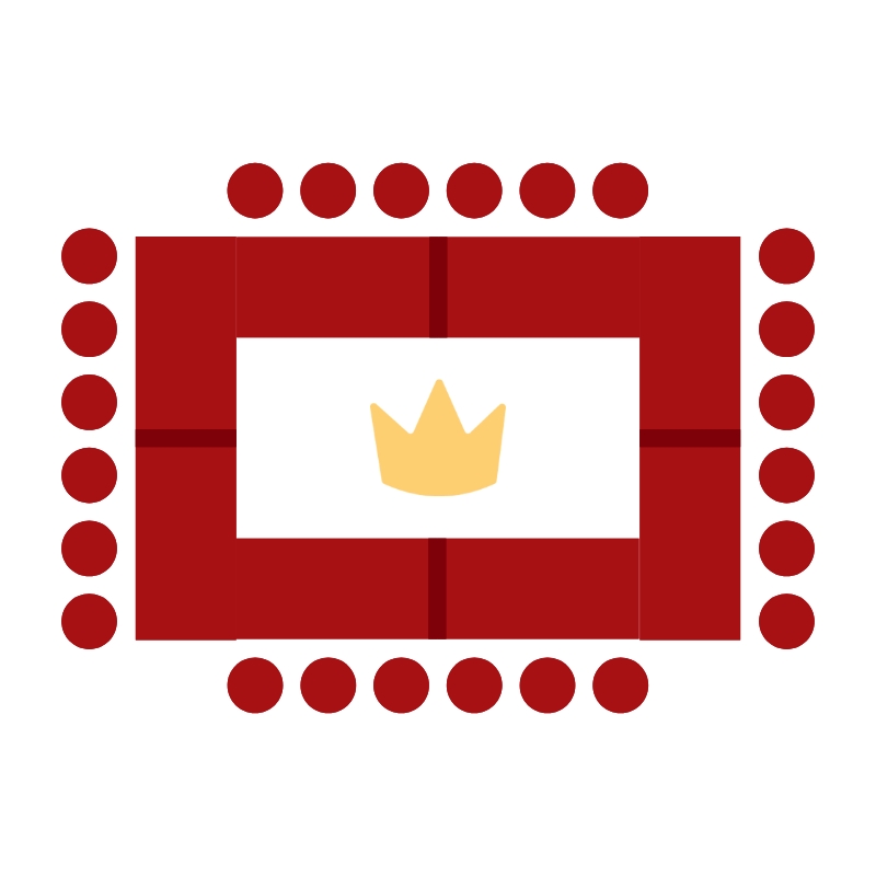 A graphic to indicate a square seating arrangement with a crown as the center