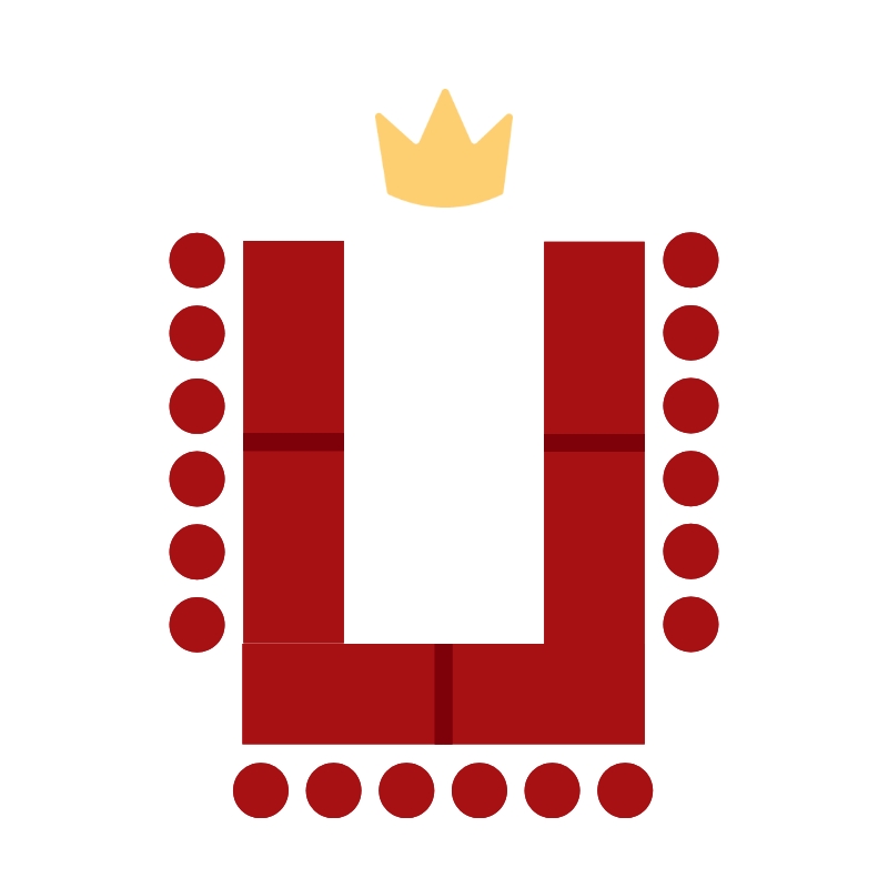 A graphic to indicate a horseshoe shaped seating arrangement with a crown as the center