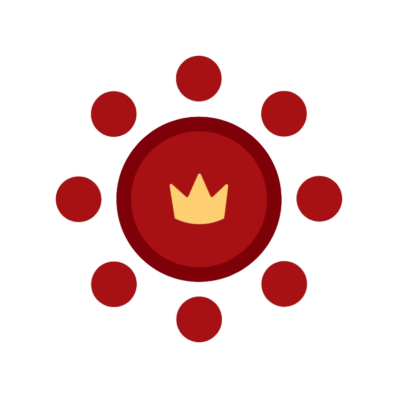 A graphic of a seating arrangement of a table with nine seats