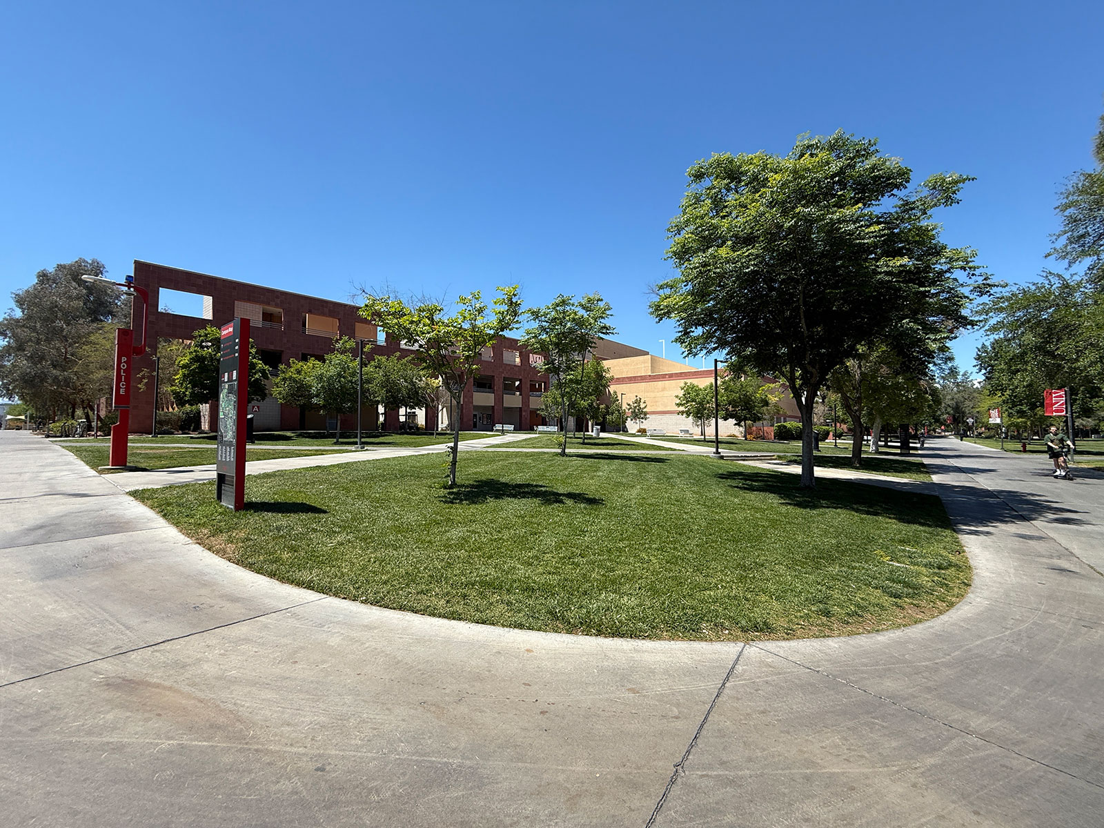 A grass lawn in front of the WRI building
