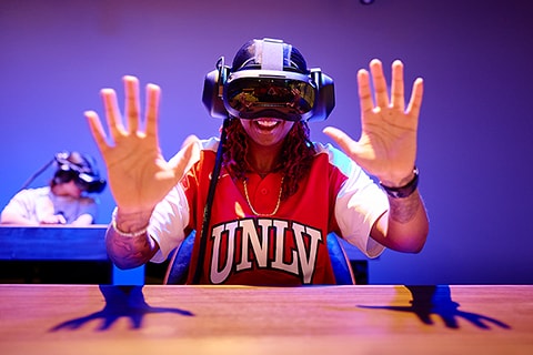 Student wearing V.R. headset