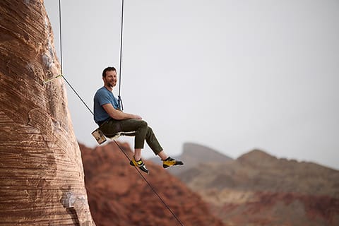 Professor rappelling at Red Rock Canyon