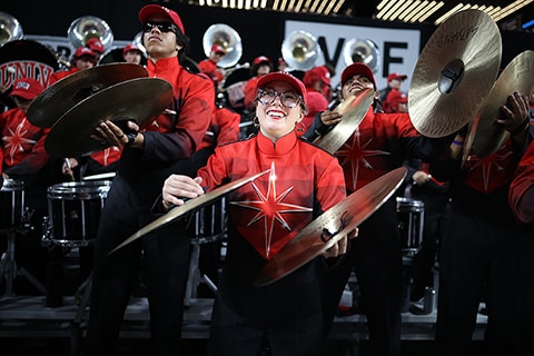 Band member plays the cymbals