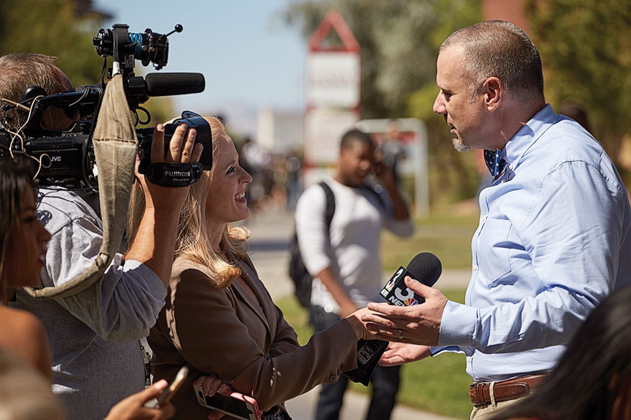 Jacob Thompson being interviewed