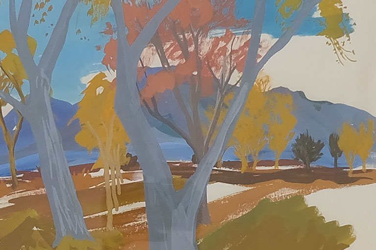 A painting of trees.