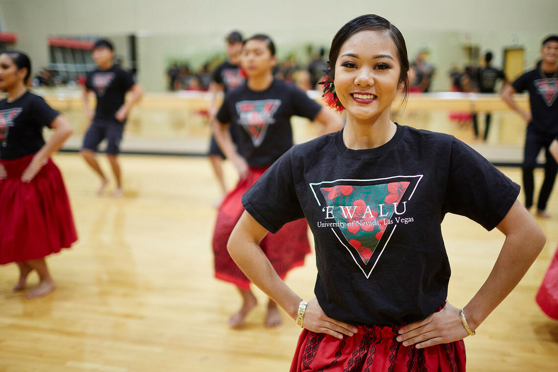 Female hula dancers in a dancing studio