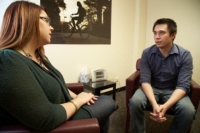 Student talking to counselor