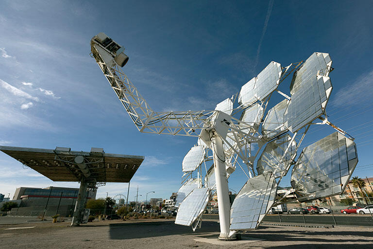 A solar panel on campus generating electricity.