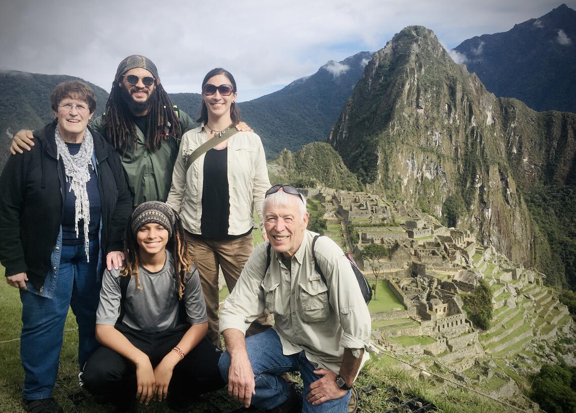 Kathleen Cadman (Top right) stands with family at Machu Picchu in Peru.