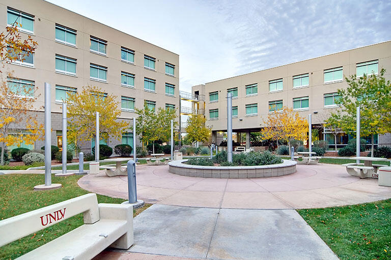 Courtyard of the two buildings of the Dayton Complex dorms