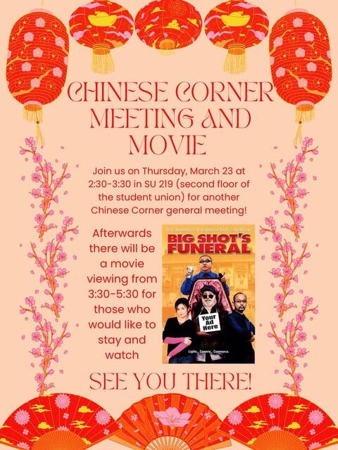 Chinese Corner meeting and movie information