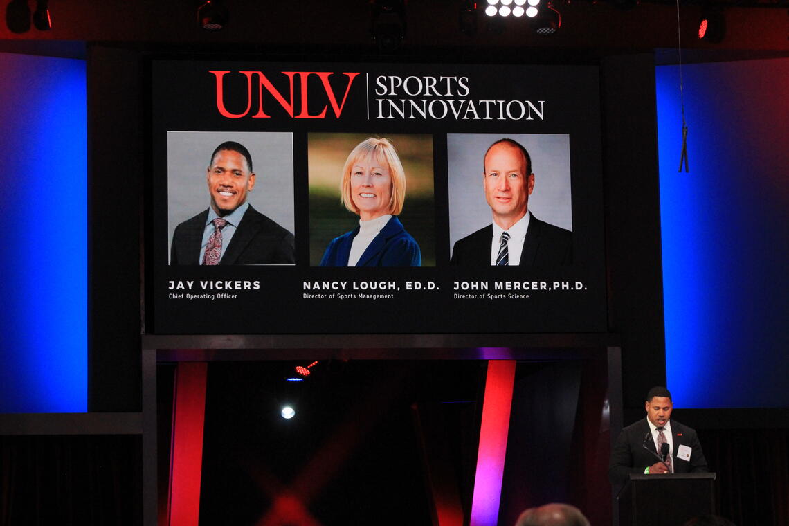 Jay Vickers, chief operating officer for UNLV Sports Innovation, welcomes attendees