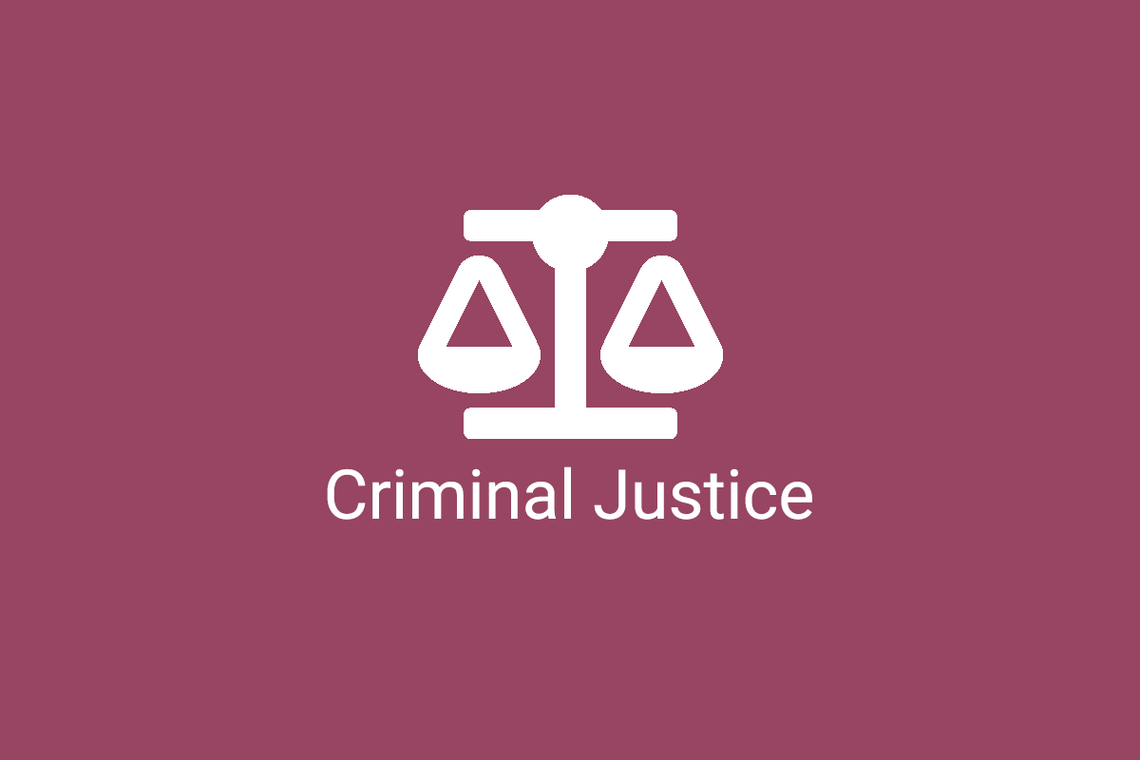 Image of scale with text reading criminal justice