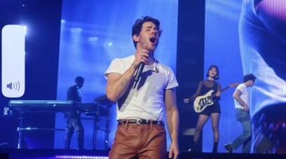 Jonas Brothers performing live on stage in Las Vegas, Nevada.