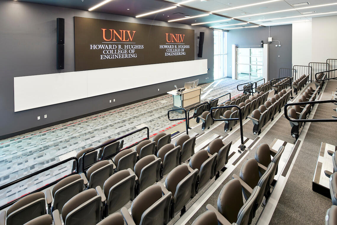 theater like room with a theater screen that spells UNLV