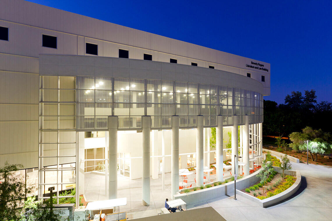 Exterior view of Beverly Rogers Literature and Law Building