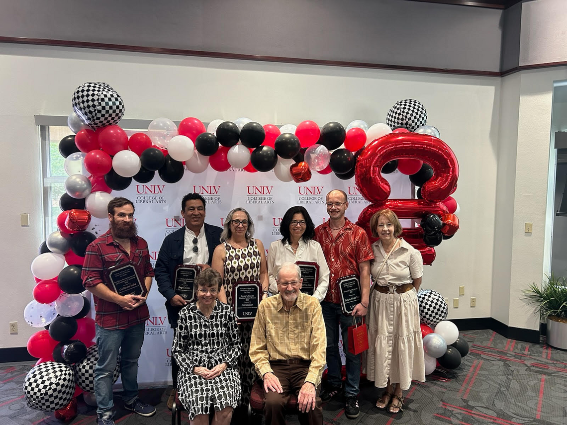Professors at UNLV posing with their awards at the COLA Honors Convocation