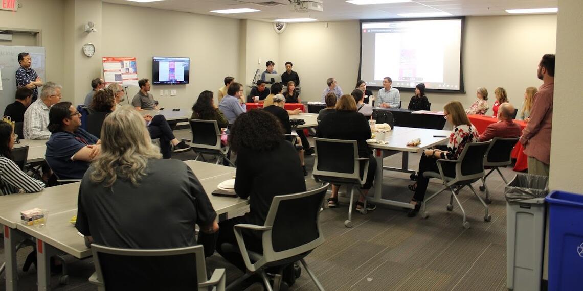 The distinguished posters panel at the Best Teaching Practices Expo. Featuring academic faculty and students.