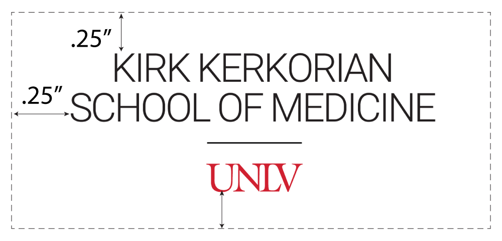 Kirk Kerkorian School of Medicine at UNLV vertical logo with clear spaces measurements