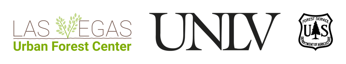 Logos for Las Vegas Urban Forest Center, U.N.L.V., and the U.S. Service Forest