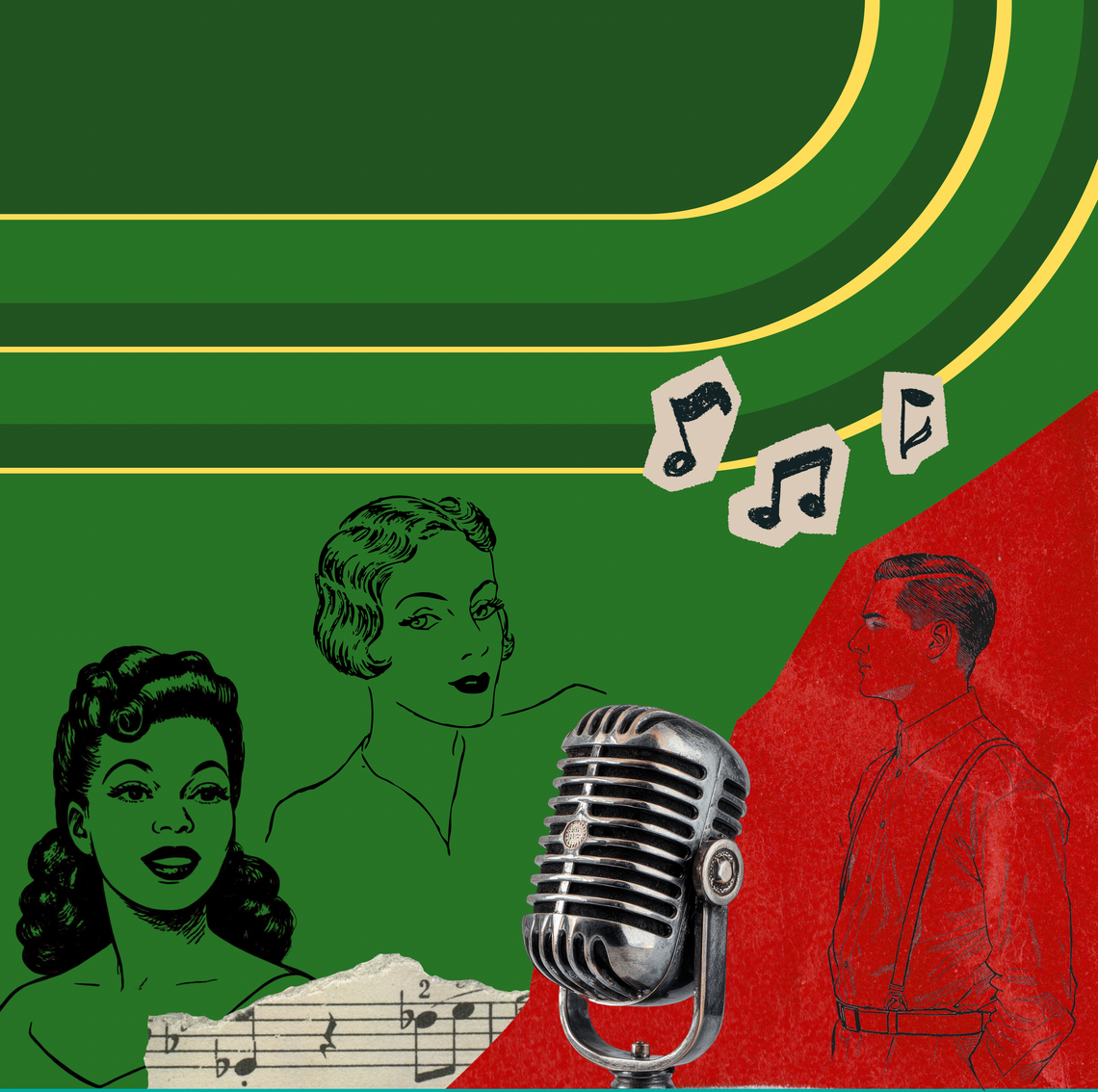 a drawing of two people singing 