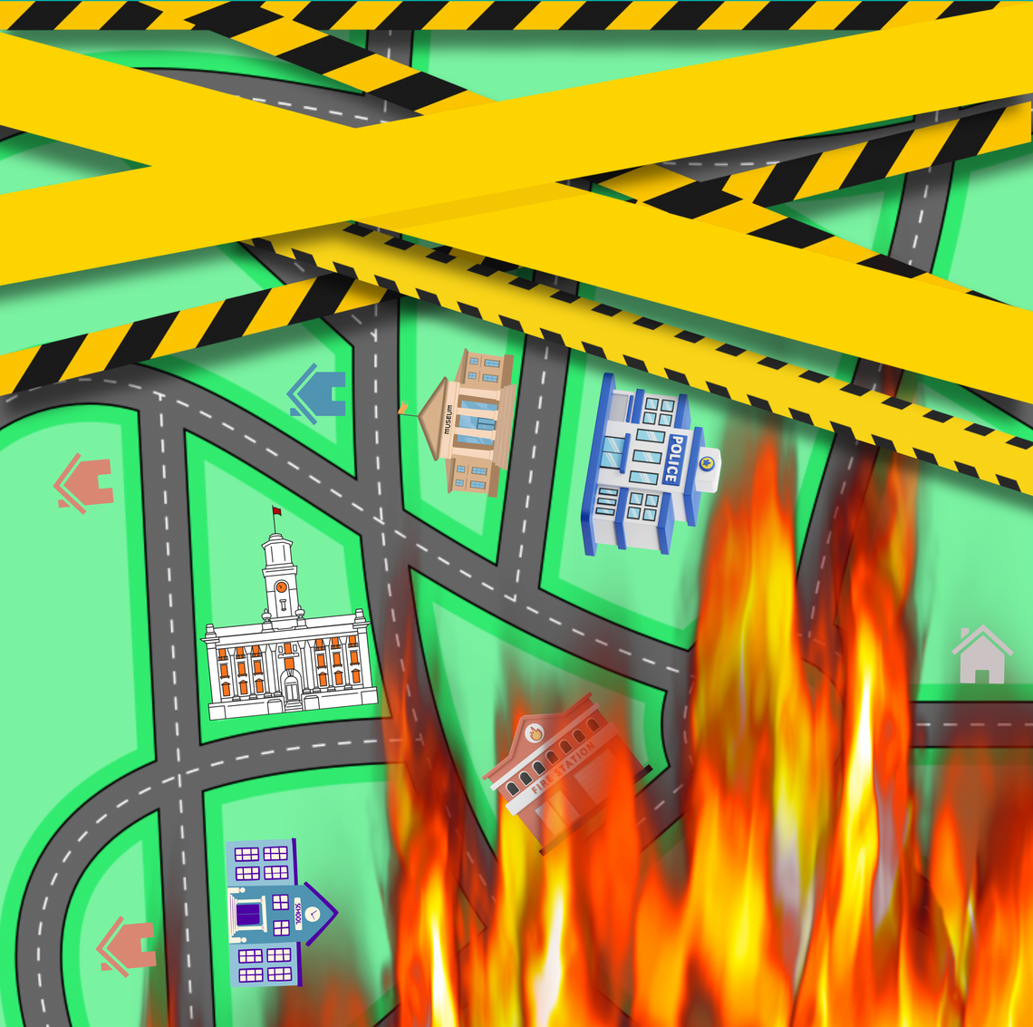 a boardgame with roads on fire
