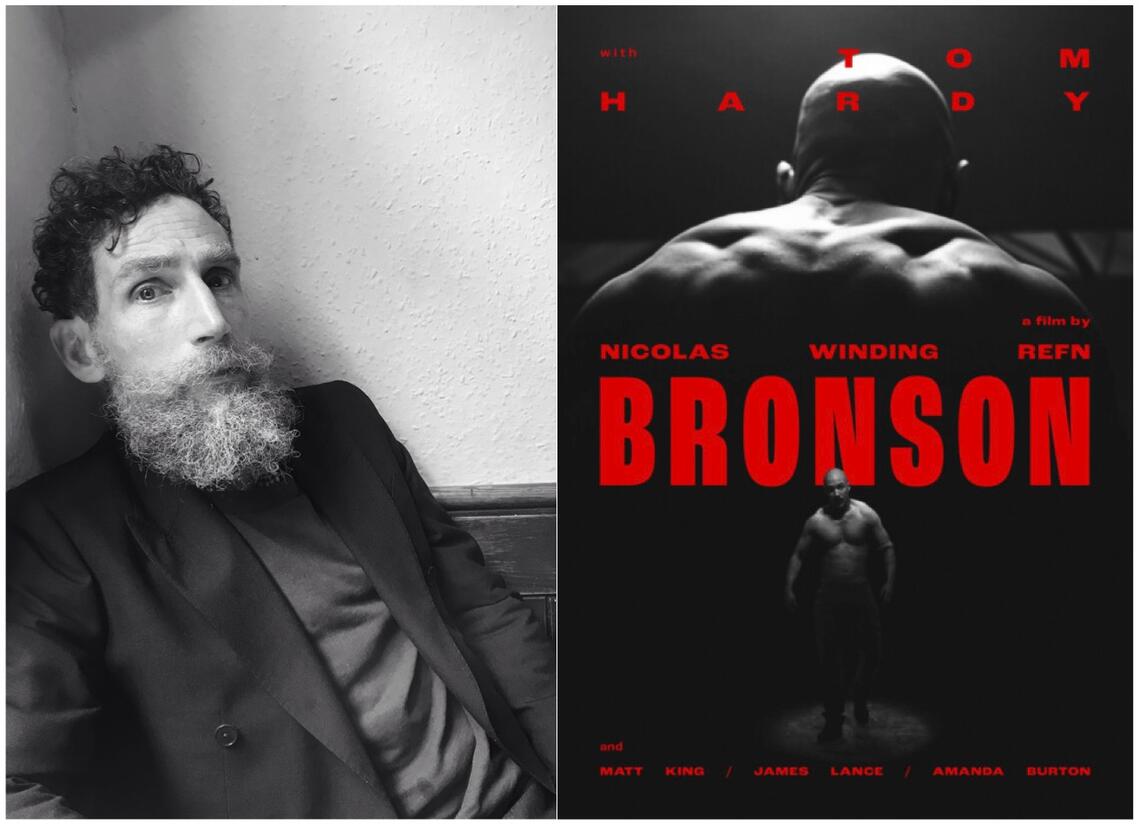 Brock Norman Brock portrait next to poster for the film 'Bronson'