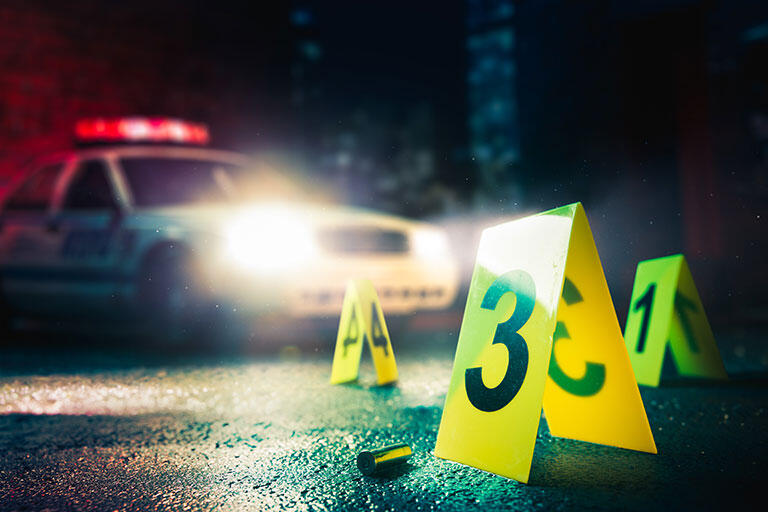 A police car in a crime scene