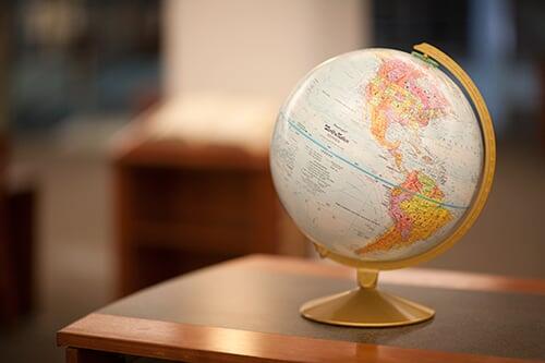 A globe sitting on a table