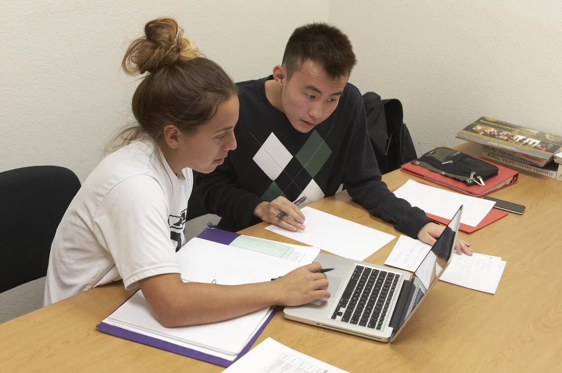 Two people studying with laptop