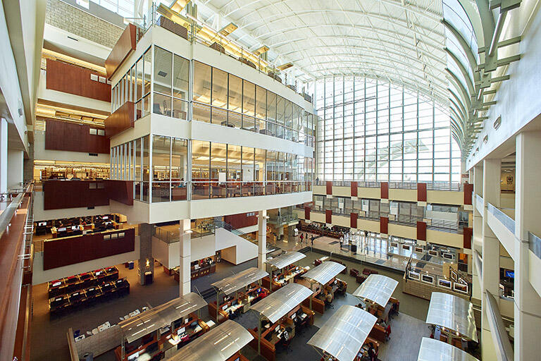 Aerial view of the inside of the Lied Library