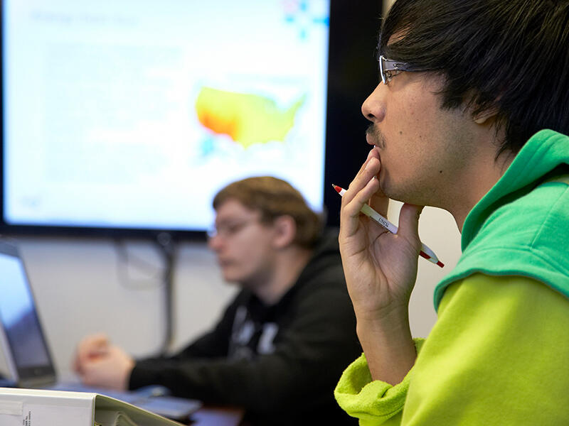 Two students in a classroom