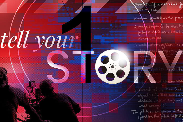 Text that reads "Tell your story" on an abstract background