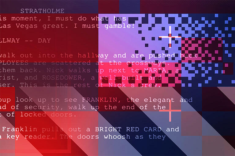 Text on an abstract background