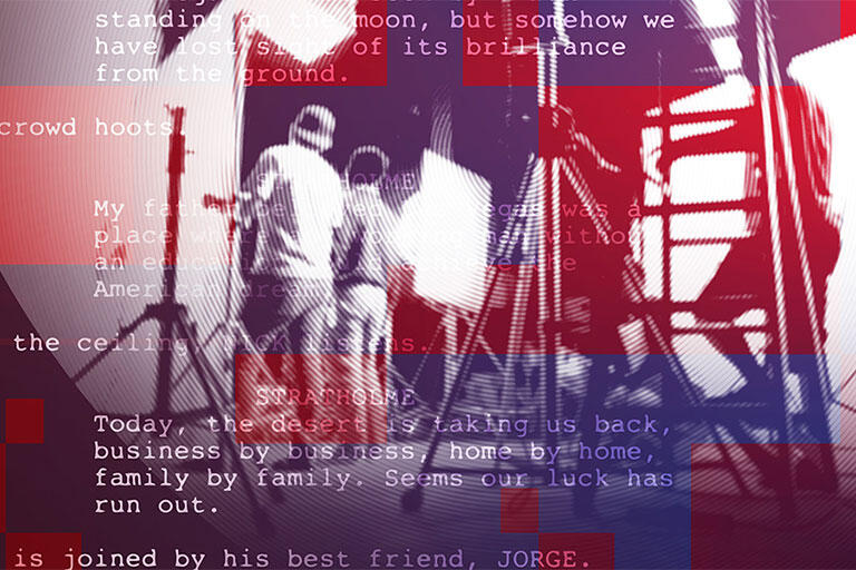 Text on an abstract background