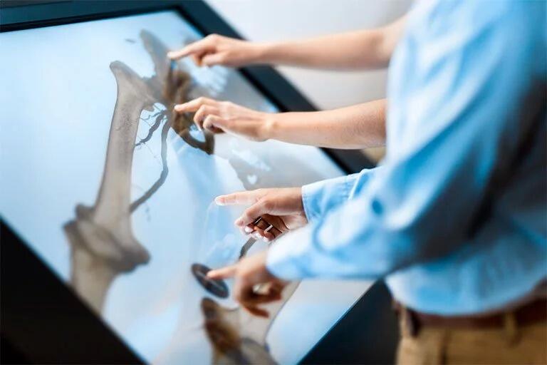 Two people using a program